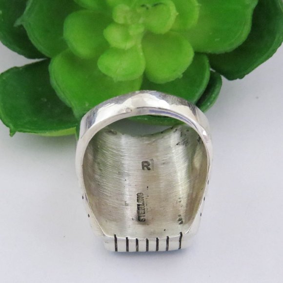 Navajo Kingman Turquoise Sterling Silver Large Rectangular Men's Ring Size 11 3/ - Picture 6 of 8